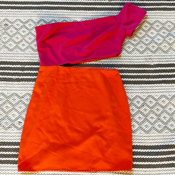 Lovers + Friends x Revolve Color block cut out red orange mini dress Sz XS - Picture 4 of 7